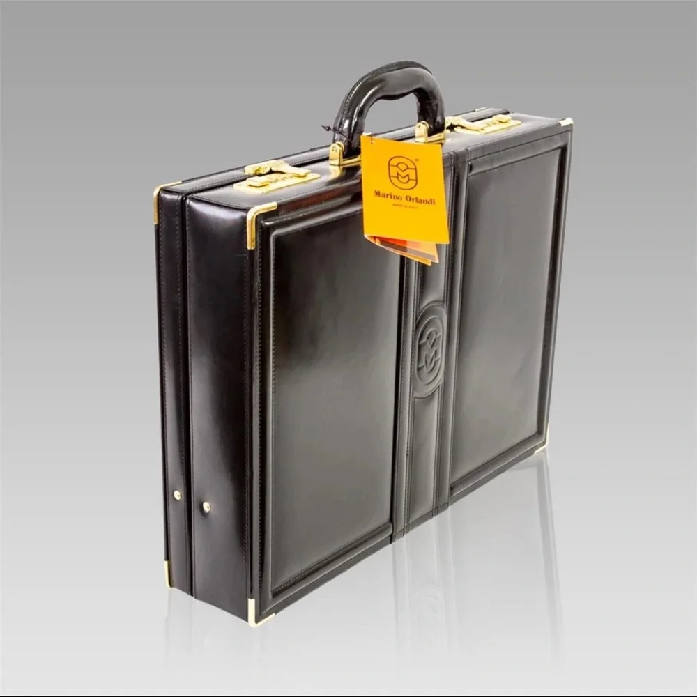 Viceroy Marino Orlandi Designer Sleek Black Italian Leather Briefcase Attaché